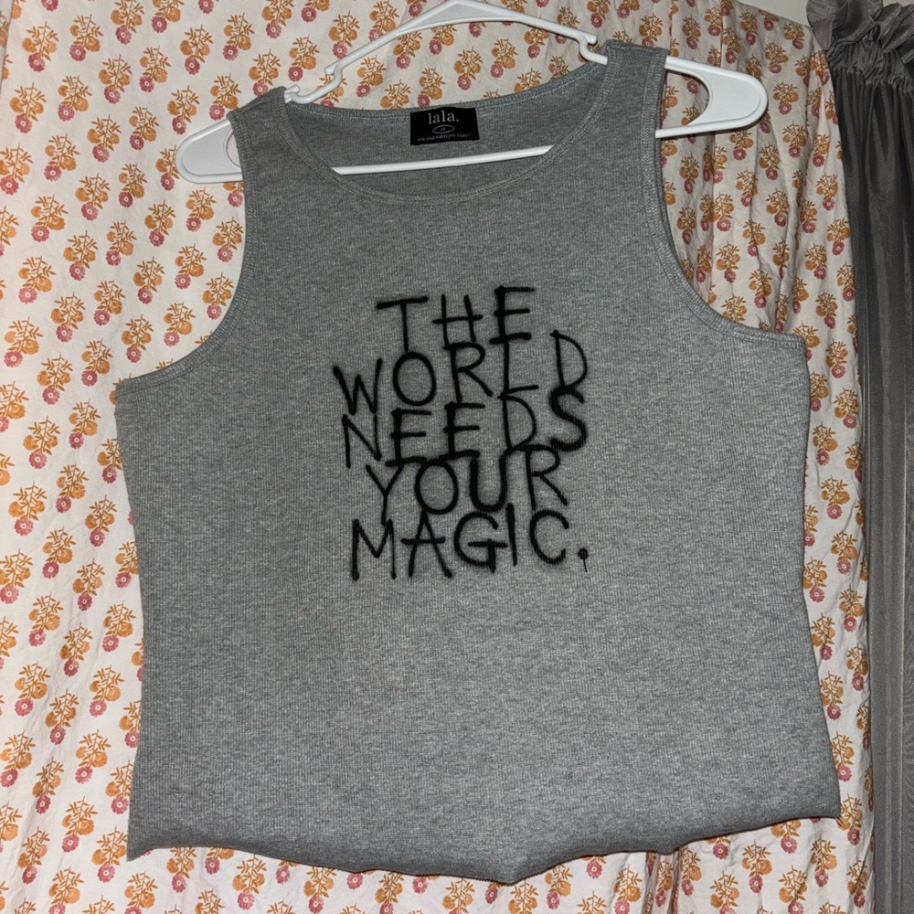 NWOT - The World Needs Your Magic Graffiti Tank in Grey